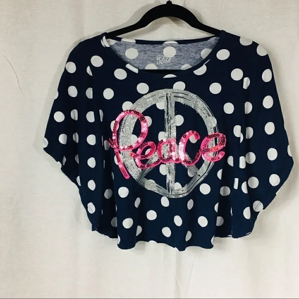 Justice Peace girls size 12 blue polka dot winged - Picture 3 of 6
